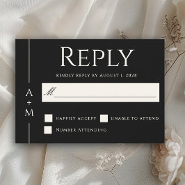 Simple Classic Black Elegant Boda Monograma RSVP