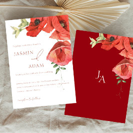Simple Crimson Red Poppy Floral Wedding Invitación