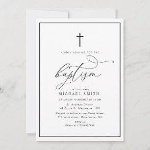 simple cuadro invitación al bautismo en blanco y n