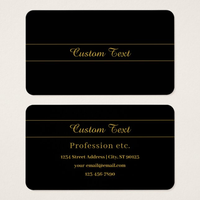 Simple Customizable Gold & Black Text Design  (Anverso y reverso)