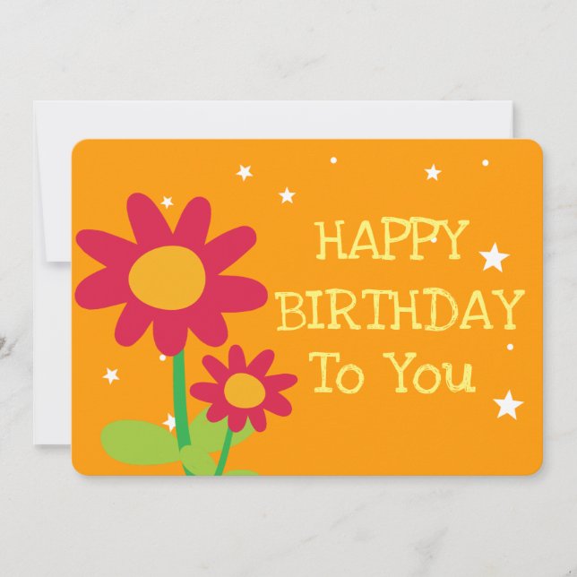 Simple Cute Flowers Happy Birthday Greetings Card (Anverso)