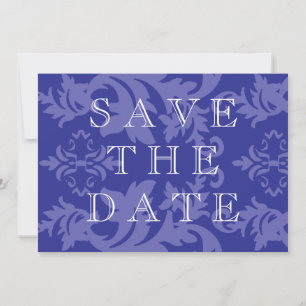 Simple Damask Azul Real Anuncio de Fecha de Boda
