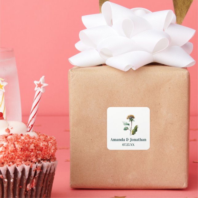 Simple Dandelion Floral Wedding Favor Pegatina (Fiesta)