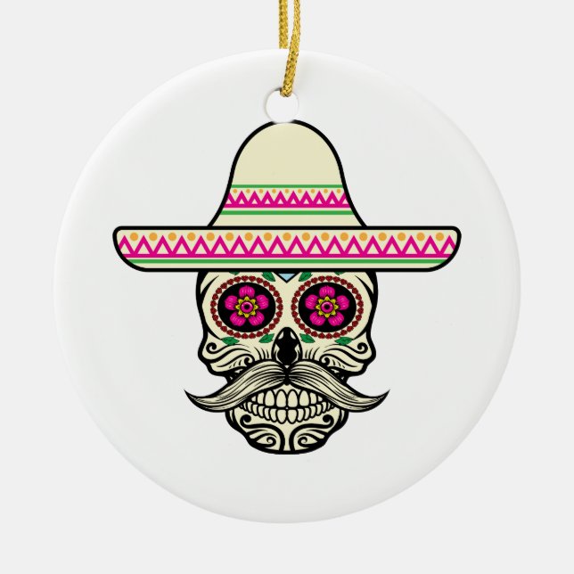Simple Dia de Muertos Skull con Gorra | Adorno (Frente)