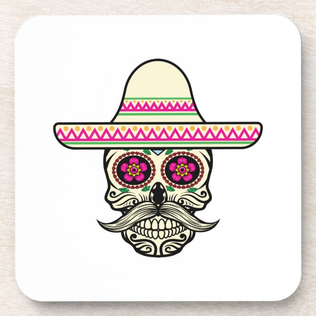 Simple Dia de Muertos Skull con Gorra | Posavasos (Frente)