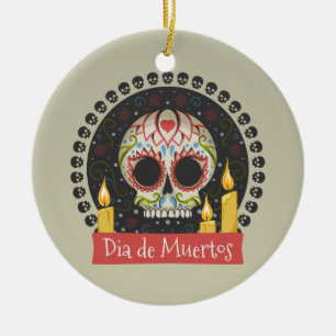 Simple Dia de Muertos Skull y velas de ornamento