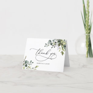 Simple Dusty Blue Greenery Boda Gracias Tarjeta