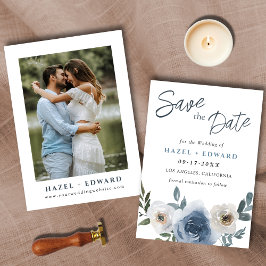 Simple Dusty Blue Photo Wedding Guardar La Tarjeta
