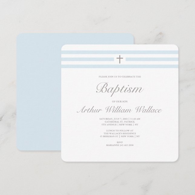 Simple elegancia chicos invitación al bautismo (Anverso / Reverso)