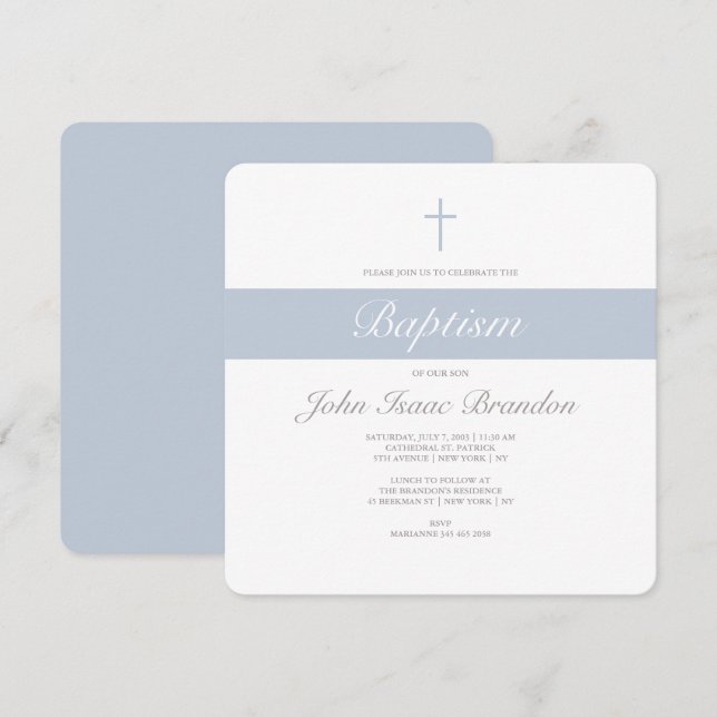 Simple elegancia invitación al bautismo - Chicos (Anverso / Reverso)