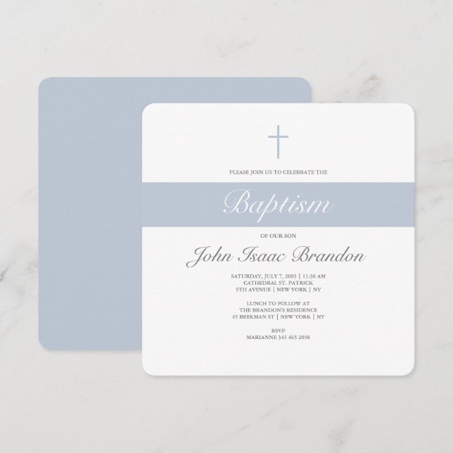 Simple elegancia invitación al bautismo - Niños (Anverso / Reverso)