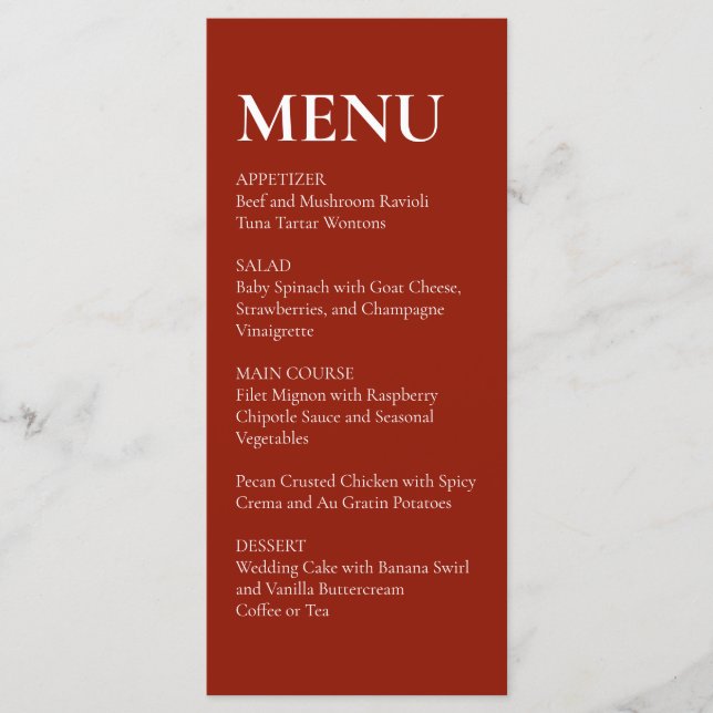 Simple Elegant  Modern Wedding Menu Red  (Anverso)