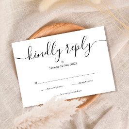 Simple Elegant Script Black and White RSVP Card