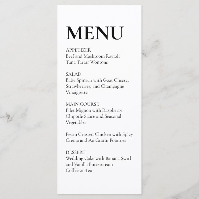 Simple Elegant Wedding Menu Black and White (Anverso)