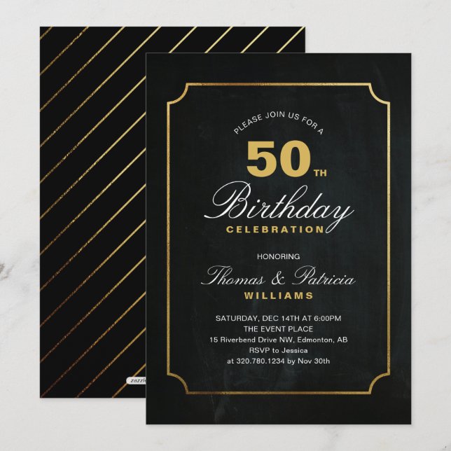 Simple Elegante Oro 50.ª Invitación de cumpleaños (Anverso / Reverso)