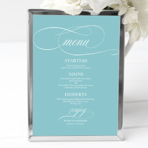 Simple Elegante Purista Señal de Menú de Boda Azul