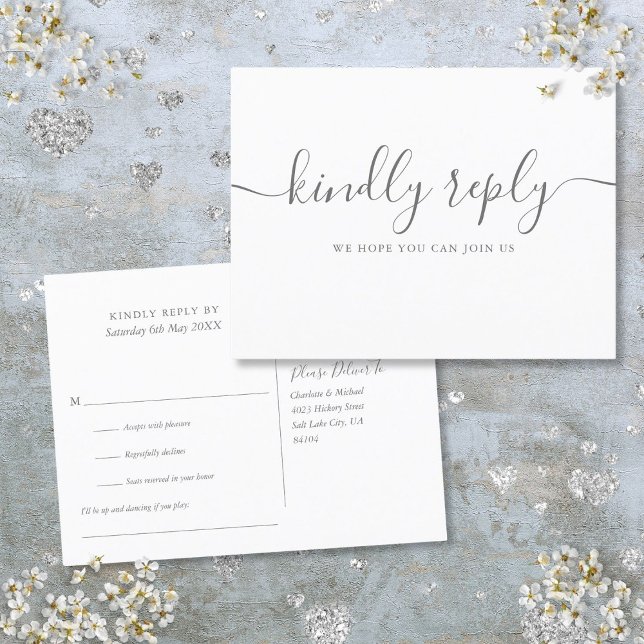 Simple Elegante Tarjeta de respuesta con firma (Simple Elegant Signature Script RSVP Invitation Postcard)
