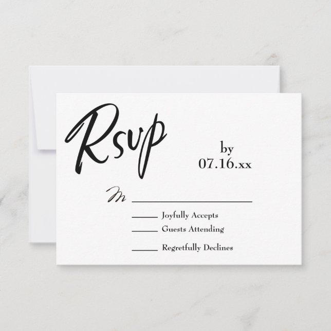 Simple, Elegante, Tipografía RSVP en Blanco y Negr (Anverso)