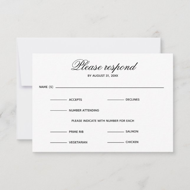 Simple Entree Four Choice - Tarjeta RSVP (Anverso)