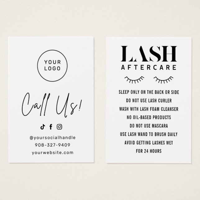 Simple Eyelash Extensions Lash Afcare Card (Anverso y reverso)