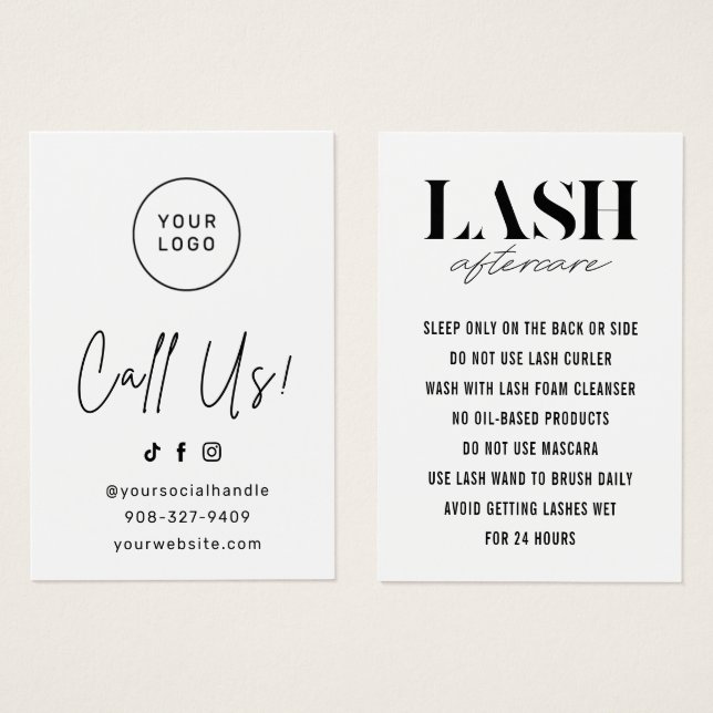 Simple Eyelash Extensions Lash Afcare Card (Anverso y reverso)
