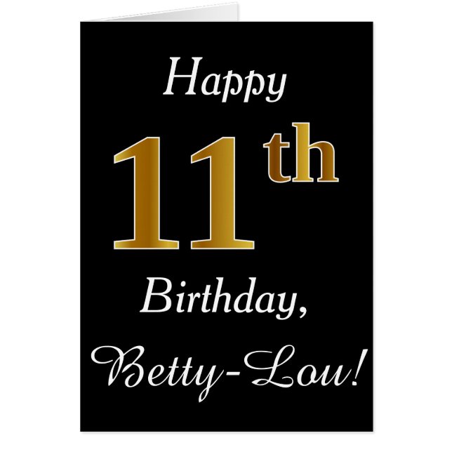 Simple Faux Gold 11th Birthday + Tarjeta de nombre (Frente)