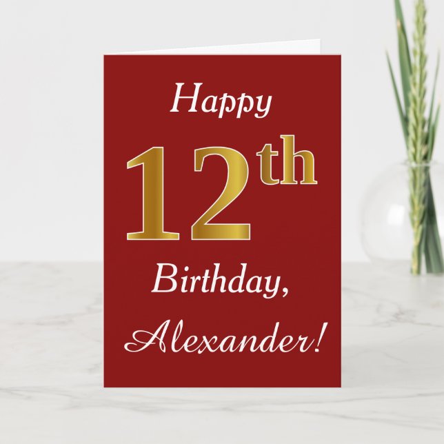 Simple Faux Gold 12th Birthday + Tarjeta de nombre (Anverso)
