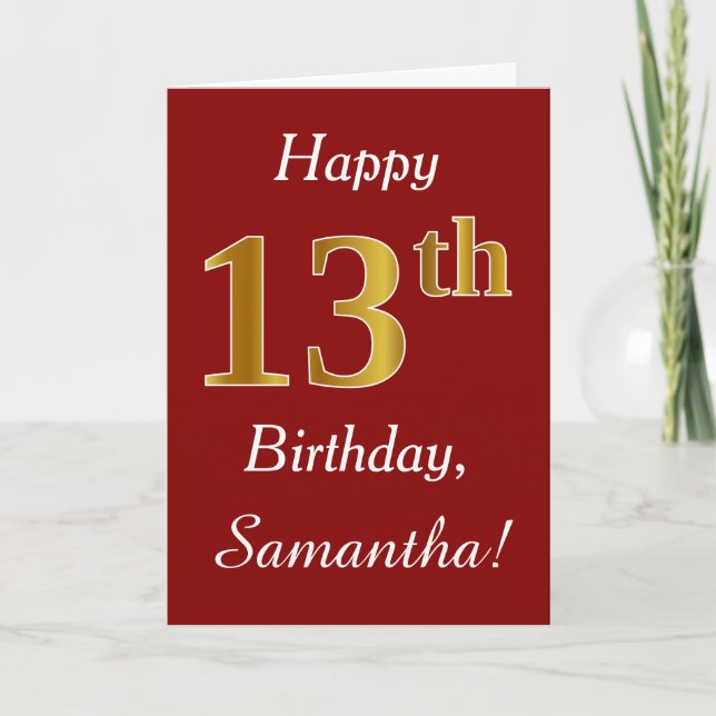 Simple Faux Gold 13th Birthday + Tarjeta de nombre (Anverso)