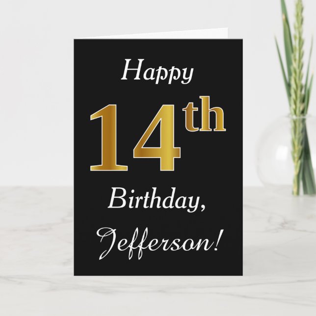 Simple Faux Gold 14th Birthday + Tarjeta de nombre (Anverso)