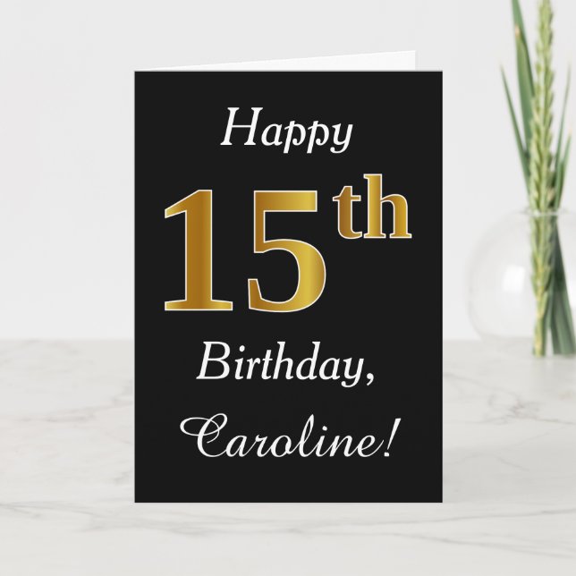 Simple Faux Gold 15th Birthday + Tarjeta de nombre (Anverso)