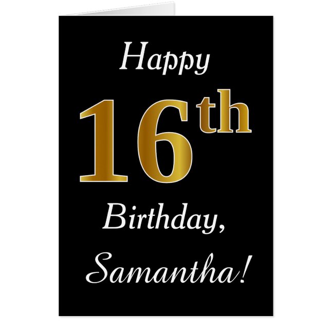 Simple Faux Gold 16th Birthday + Tarjeta de nombre (Frente)