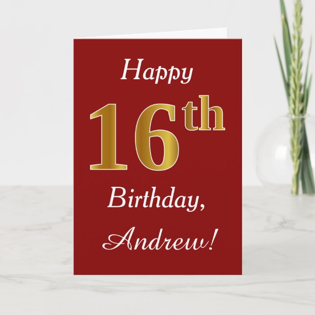 Simple Faux Gold 16th Birthday + Tarjeta de nombre (Anverso)