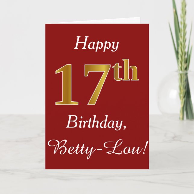 Simple Faux Gold 17th Birthday + Tarjeta de nombre (Anverso)