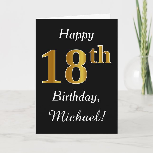 Simple Faux Gold 18th Birthday + Tarjeta de nombre (Anverso)