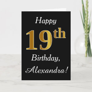 Simple Faux Gold 19th Birthday + Tarjeta de nombre