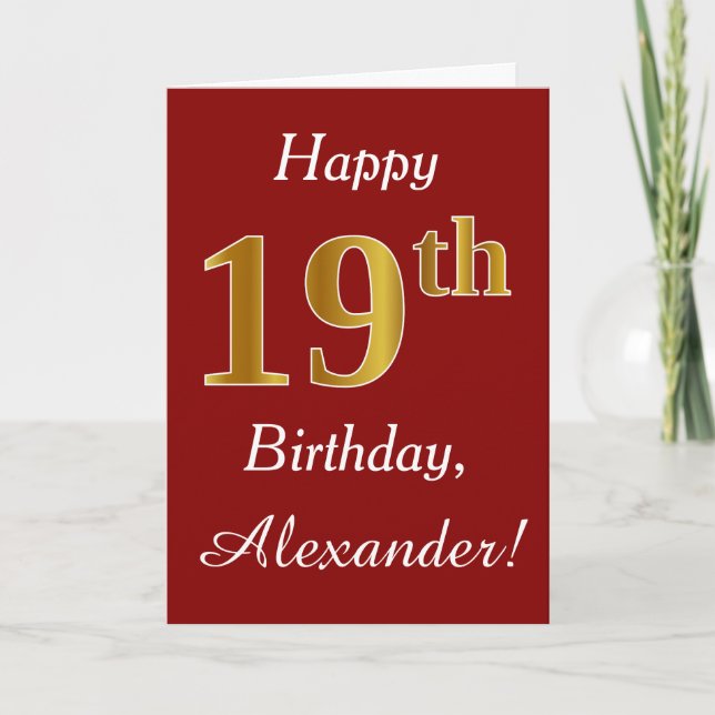 Simple Faux Gold 19th Birthday + Tarjeta de nombre (Anverso)