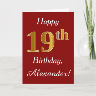 Simple Faux Gold 19th Birthday + Tarjeta de nombre