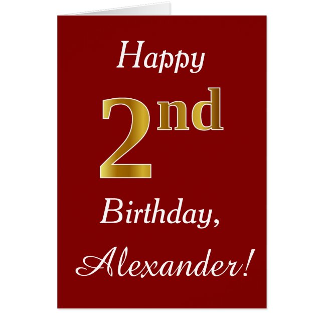 Simple Faux Gold 2º cumpleaños + Tarjeta de nombre (Frente)