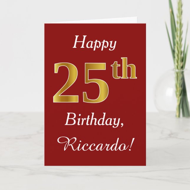 Simple Faux Gold 25th Birthday + Tarjeta de nombre (Anverso)