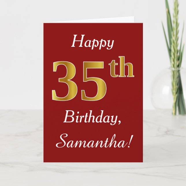 Simple Faux Gold 35th Birthday + Tarjeta de nombre (Anverso)
