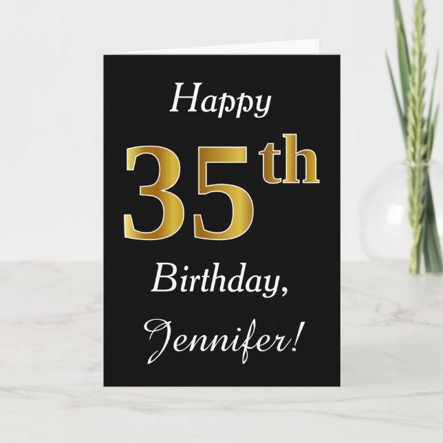 Simple Faux Gold 35th Birthday + Tarjeta de nombre (Anverso)