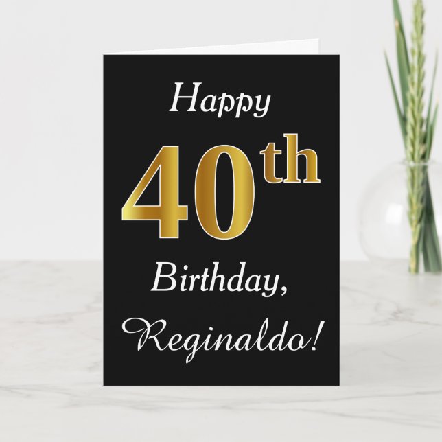 Simple Faux Gold 40th Birthday + Tarjeta de nombre (Anverso)