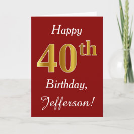 Simple Faux Gold 40th Birthday + Tarjeta de nombre