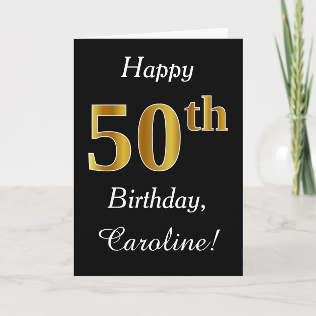 Simple Faux Gold 50th Birthday + Tarjeta de nombre (Anverso)