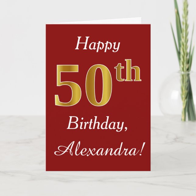 Simple Faux Gold 50th Birthday + Tarjeta de nombre (Anverso)