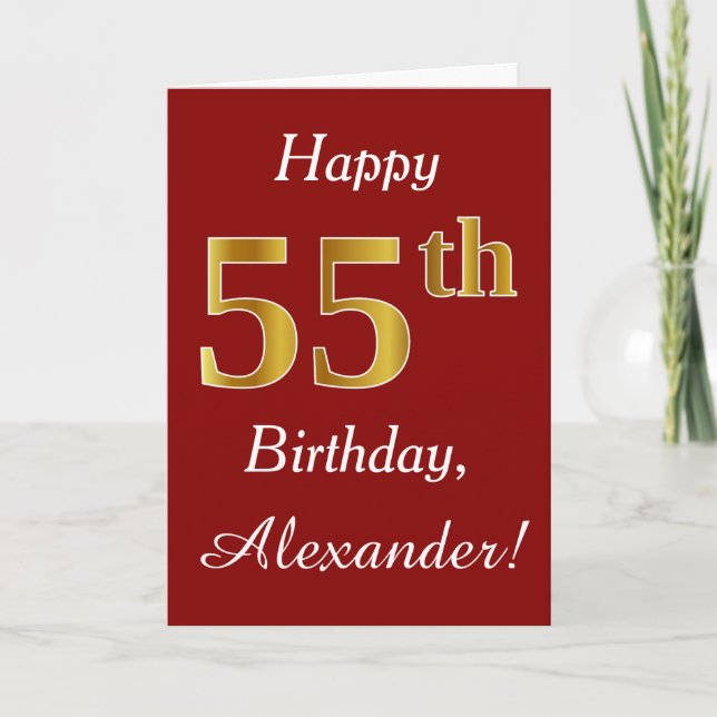 Simple Faux Gold 55th Birthday + Tarjeta de nombre (Anverso)