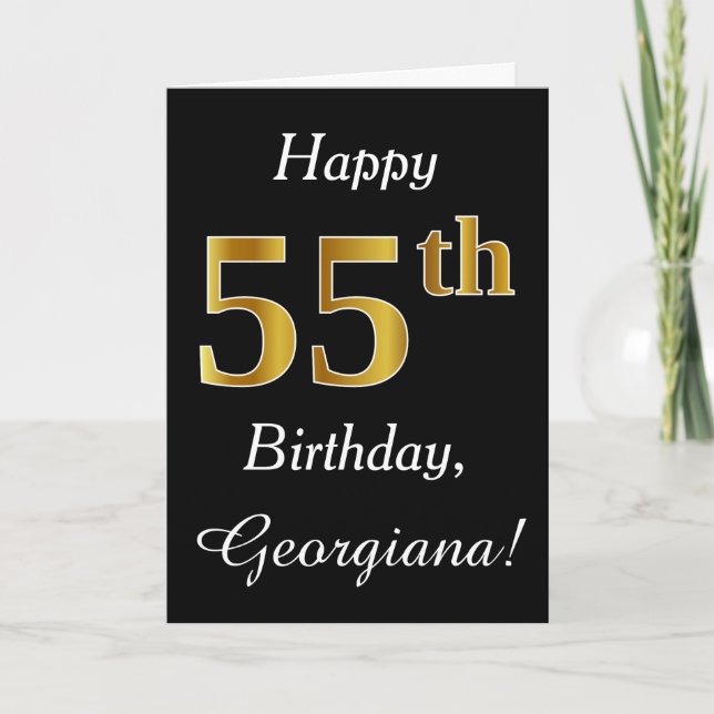 Simple Faux Gold 55th Birthday + Tarjeta de nombre (Anverso)