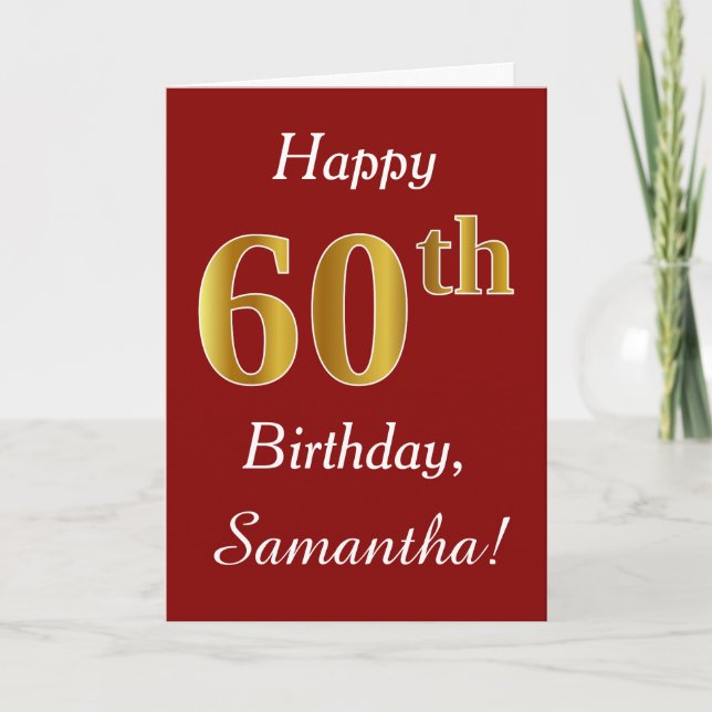 Simple Faux Gold 60th Birthday + Tarjeta de nombre (Anverso)