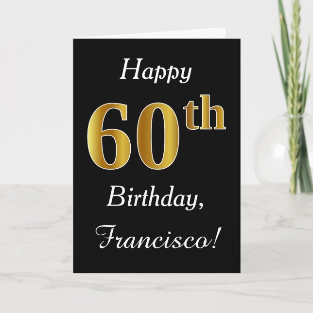 Simple Faux Gold 60th Birthday + Tarjeta de nombre (Anverso)