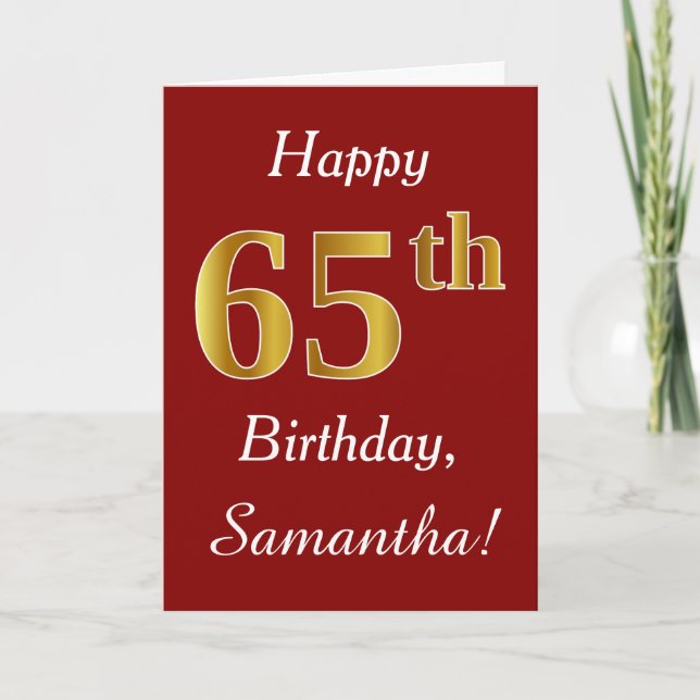 Simple Faux Gold 65th Birthday + Tarjeta de nombre (Anverso)
